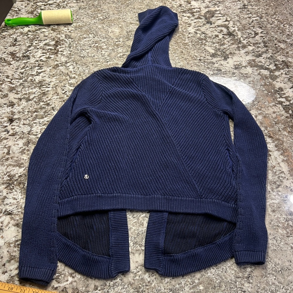 Ivivva Lululemon Girls Navy Blue Knit Hooded Open Cardigan Sweater SZ 12 IG3610S - Picture 2 of 5
